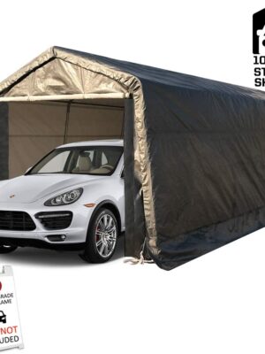 10 x 20-Feet Heavy Duty Carport Portable Garage Enclosed Car Canopy Outdoor Instant Shelter Party Tent with Sidewalls for Auto and Boat Storage, Waterproof and UV-Treated, Grey Peak Top Style