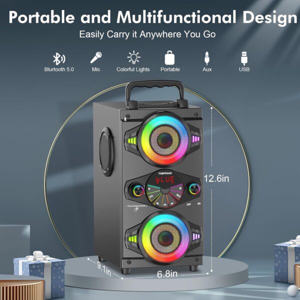 33b88b3f5444499880a9dfb40314d79f Speakers, 60W Portable Wireless Loud Outdoor Home Party Bluetooth Speaker with Subwoofer, FM Radio, LED Colorful Lights, Microphone, Remote and Big Powerful Stereo Deep Bass Sound Boombox