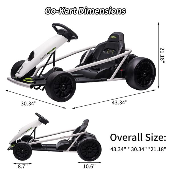 33c459fd43ef41d79abd7fe898f6d718 24V Go Kart for Kids 8-12, 300W*2 Motors, 9Ah Battery, 8MPH Speed, Music, Horn, 175lbs Max Load – White