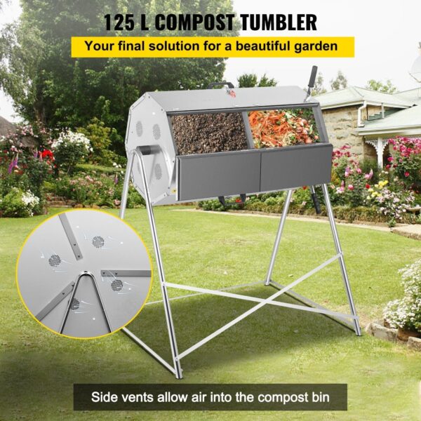 346be8d338524b23a2601833ef5cec41 Premium 33 Gallon Steel Outdoor Compost Tumbler Bin With Dual-Chamber