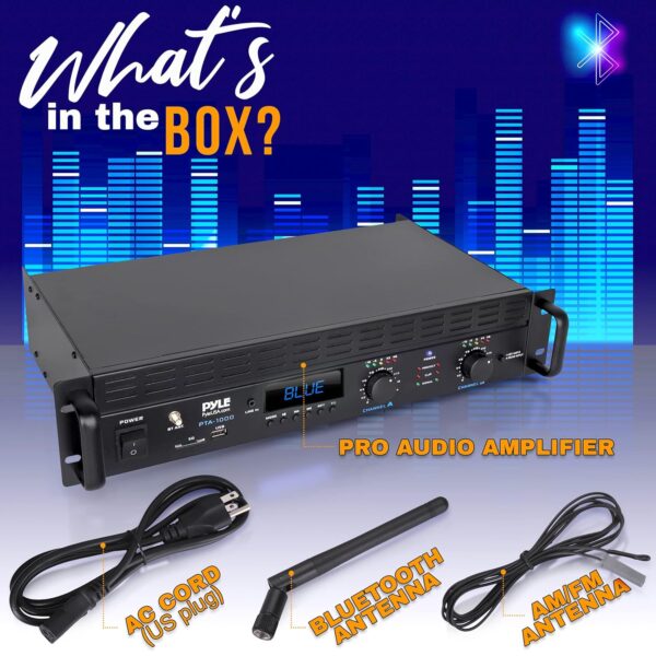 34feec95af7d44499bdd4743e151c331 2-Channel Bluetooth Power Amplifier - 2000W Bridgeable Rack Mount Pro Audio Sound Wireless Home Stereo Receiver w/TRS XLR Input,LCD, Bridge Mode, Cooling Fan - Entertainment Speaker System