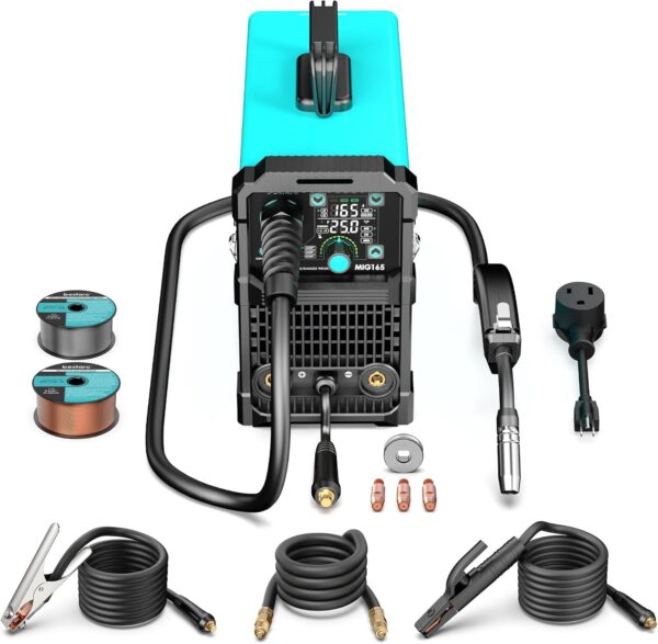 145A MIG Welder, 110V/220V Dual Voltage Gas/Gasless Flux Core MIG Welder/Lift TIG/Stick 3 in 1 Synergic MIG145 9GEN Welding Machine, Flux/Solid Welder Digital Screen Display