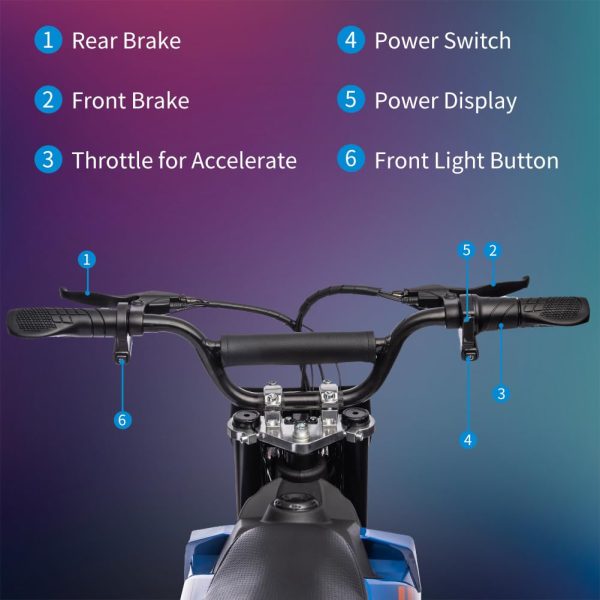 3b83112e21e843ea91a2700537fb2b4e 36V Kids Electric Dirt Bike, 36V, 350W, 15.5MPH, LED, 175lbs Max – Blue