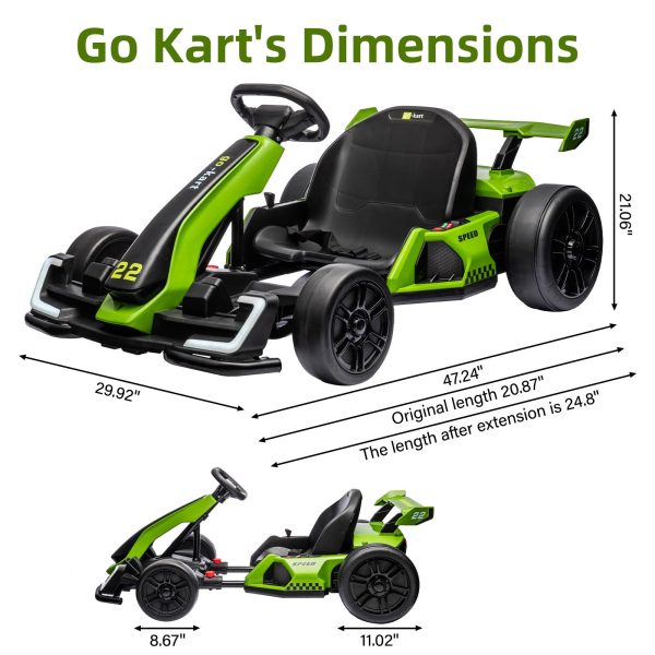 3bbe3902182147989bc7a8b59279bdc6 24V Electric Go Kart, with 300W Strong Motor, Drift/Sport Mode, Big Battery, Eva Tire,Length Adjustmen for Outdoor Racing Toy-Green