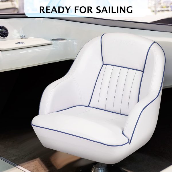 3cfbba6ec5274892b46dba13819af5e7 Pontoon Boat Seat, Captains Bucket Boat Seat, Back Folding Boat, Boat Cabin Seating – White & Blue