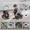 VEVOR Drain Cleaner Machine 100FT x 1/2 Inch, Auto Feed Sewer Snake Auger on Wheels, 550W Portable Drain Cleaning Machine with 8 Cutters & Air-activated Foot Switch for 2" to 4" Pipes
