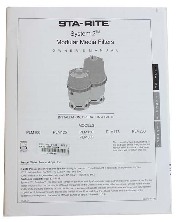 3d6c57165f1640b78fa85d775c7a5917 2) Sta-Rite 27002-0150S System 2 PLM150 Cartridge Filter Replacements