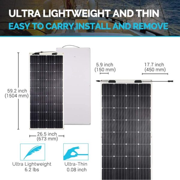 3dc5c53ec137472bb0e1d6457ac79913-1 160 Watt 12 Volt Extremely Flexible Monocrystalline Solar Panel – Ultra Lightweight, Ultra Thin, Up to 248 Degree Arc, for RV, Boats, Roofs, Uneven Surfaces