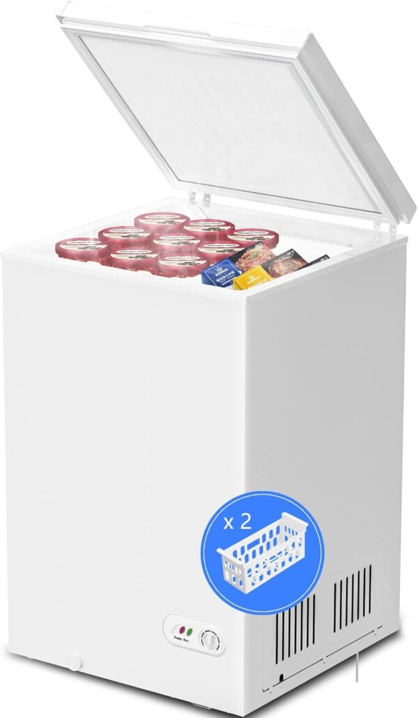 3f79549d219343a7a5b17ec39af7e356 3.5 Cubic Feet Chest Freezer with 2 Removable Baskets Free Standing Top Open Door Compact Freezer with Adjustable Temperature for Home/Kitchen/Office/Bar (3.5 Cubic Feet, White)