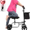 4 Wheels Knee Scooter Walker, All Terrain Rolling Steerable Adjusted Height Walking Aid with Storage Bags