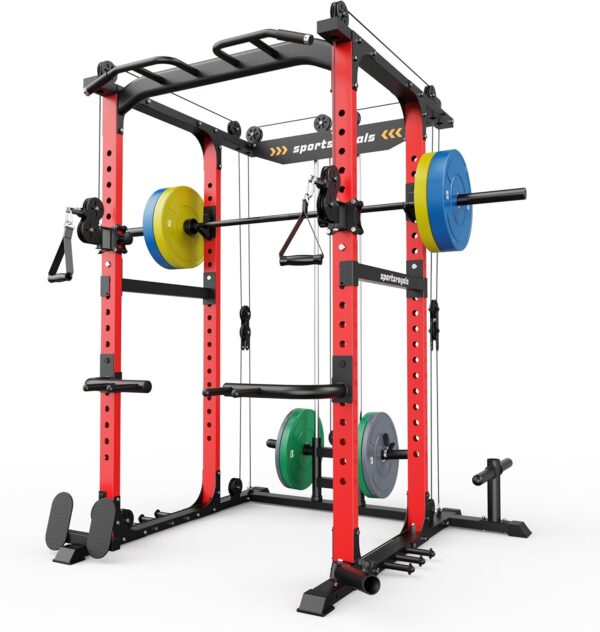 41fe4f70b2264ff389ed4fa757777ada Sportsroyals Power Cage,1600lbs Multi-Function Power Rack with Adjustable Cable Crossover System and More Training Attachment, Weight Cage for Home Gym
