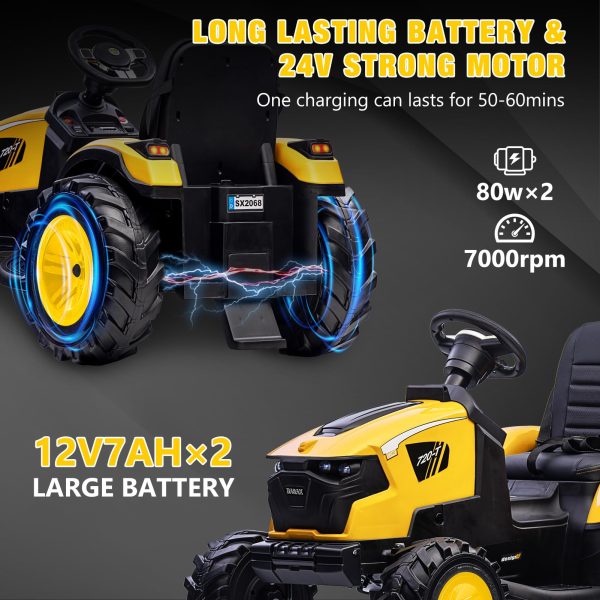 44468990c6d744f3872236d6ce061411 3-in-1 Ride-On Tractor, 24V Electric, Excavator & Bulldozer, Remote Control, LED, Music, USB/Bluetooth max 66 lbs – Bright-yellow