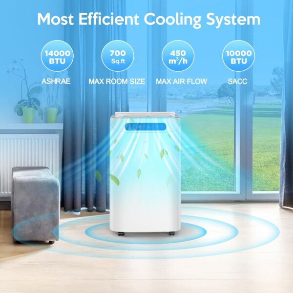 4592f83ce0374f2d84ba626a7e38ea68 Portable Air Conditioners 14000Btu with Remote Control, 3-in-1 Free Stand Smart Cooling AC Unit with Dehumidifier, Fan, Cools Room up to 700 sq.ft, Auto Swing,24H Timer, Windows Kit Included