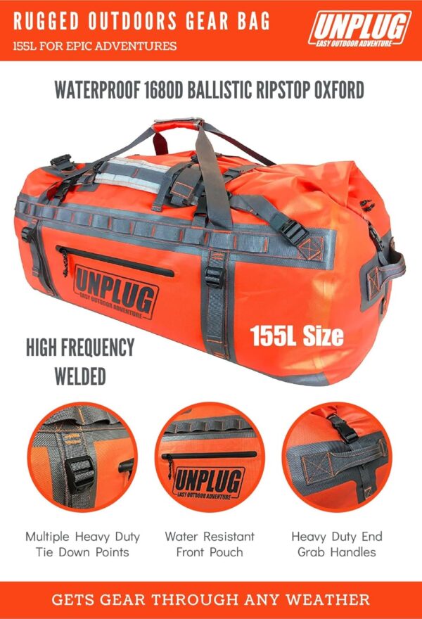 UNPLUG Ultimate Adventure Bag -1680D Heavy Duty Waterproof Travel Duffel Bags for Camping, Motorcycle Dry Bag, Waterproof Bags for Boating, Waterproof Duffle Backpack,Tactical Duffle Bag