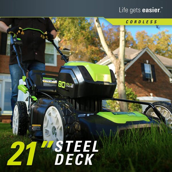46bad9c7abb441159be0b976fdffb444 21-Inch 80V Lawn Mower, (2) 2Ah Batteries and Charger Included GLM801601