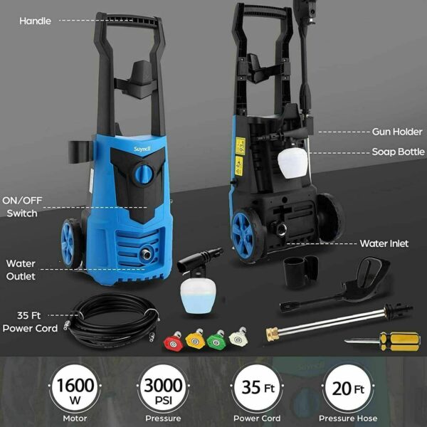 46ea50d87a504b7fa4f216140386e6c6 Suyncll Electric Pressure Washer 3000PSI, 2.4GPM High Power Washer Cleaner NEW