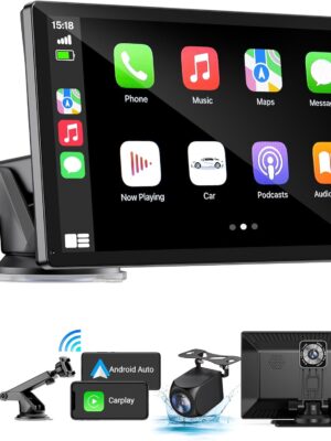 Wireless Apple Carplay Screen for Car 4K Dash Cam, 9" Portable Apple Carplay & Android Auto Car Stereo, with 1080p Backup Camera, GPS Navigation/Mirror Link/Voice Control/Bluetooth