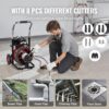 VEVOR Drain Cleaner Machine 100FT x 1/2 Inch, Auto Feed Sewer Snake Auger on Wheels, 550W Portable Drain Cleaning Machine with 8 Cutters & Air-activated Foot Switch for 2" to 4" Pipes