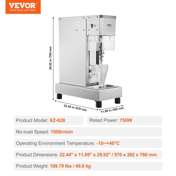 48fa1c6c58a2452d9664b691aac9f22a Vevor Ice Cream Blender 750W High Speed Mixer 1740 RPM 304 Stainless Steel New