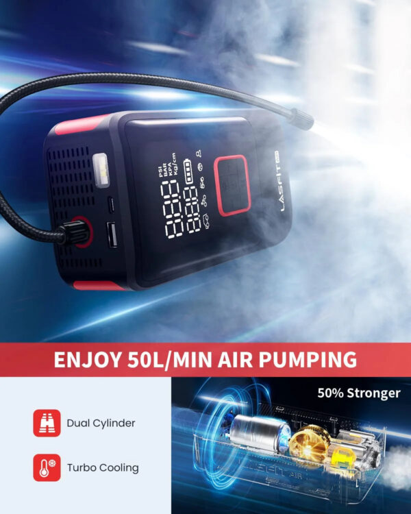 493a641e6c29444c8d8ffd1a33ee5d42 Tire Inflator Portable Air Compressor Fit Pickup Truck & Large Tires Air Pump for Car Tires w/Digital Pressure Gauge, Auto Stop, 150PSI Electric 12000mAh Cordless 12V Corded Dual-Use