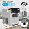 2200W Commercial Ice Cream Machine, 3 Flavor Soft Serve Ice Cream Machine, 5.3-7.4 Gal/Hr, with LCD Touch Screen, Automatic Cleaning, High Productivity for Home Snack Bar & Restaurants