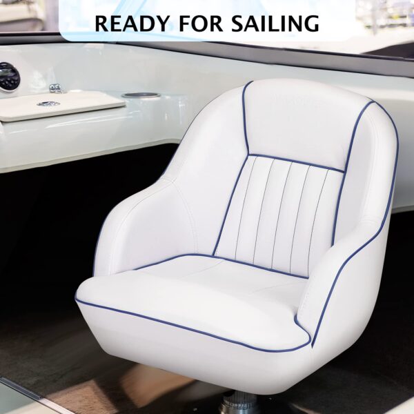 4b9e5aa853124d5393248c48475483a8 Pontoon Boat Seat, Captains Bucket Boat Seat, Back Folding Boat, Boat Cabin Seating – White & Blue