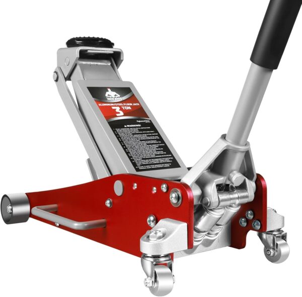 3 Ton Low Profile, Aluminum and Steel Racing Floor Jack with Dual Pistons Quick Lift Pump for Sport Utility Vehicle, Lifting Range 3-15/16" min to 18-5/16" max, Red