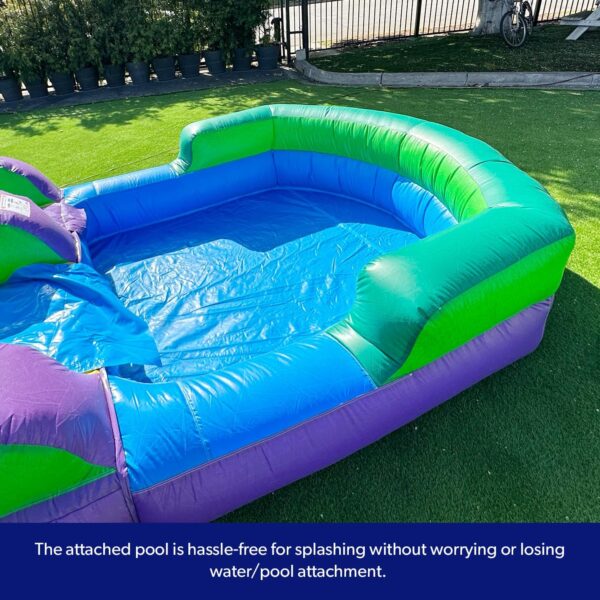 16’ Purple Tropical Lightweight Premium Commercial Grade Water Slide Inflatable with Attached Pool for Kids and Adults (with Blower), Wet Dry Use, Summer Fun