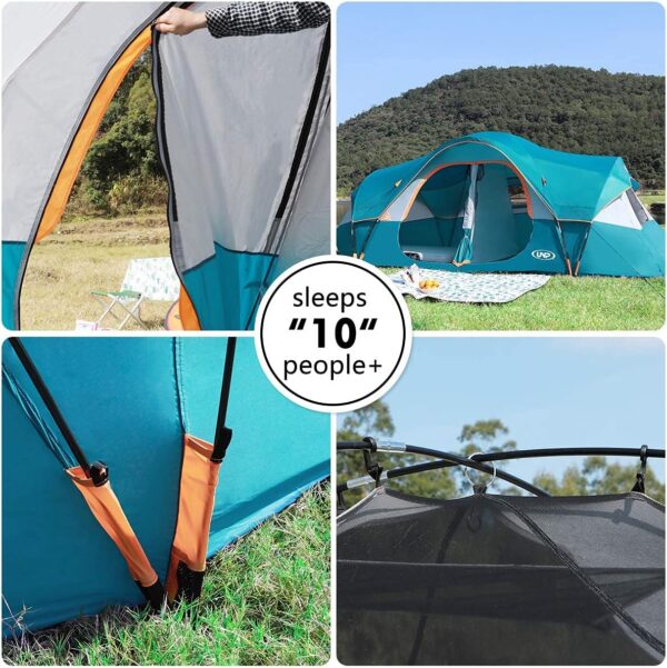 4c8c7ff63c394ef497106d2f26a5c047 UNP Camping Tent 10-Person-Family Tents, Parties, Music Festival Tent, Big, Easy Up, 5 Large Mesh Windows, Double Layer, 2 Room, Waterproof, Weather Resistant, 18ft x 9ft x78in