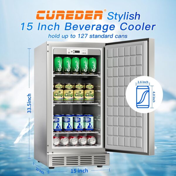 4c99f2688363445994375c93a6410768 15 Inch Outdoor Refrigerator, Weather Proof Stainless Steel Beverage Beer Cooler Under Counter Fridge, Indoor/Outdoor Refrigerator with 3 Shelves for Patio Kitchen and Commercial Use