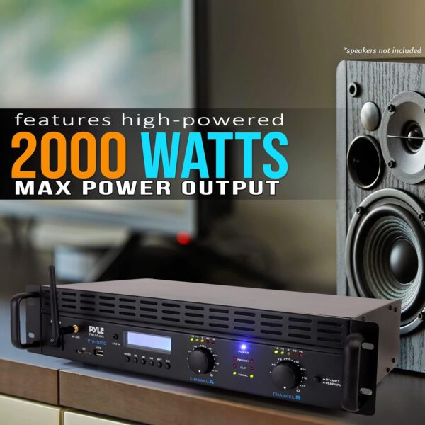 4d125887de9b4c8e9085f171cc68ebcb 2-Channel Bluetooth Power Amplifier - 2000W Bridgeable Rack Mount Pro Audio Sound Wireless Home Stereo Receiver w/TRS XLR Input,LCD, Bridge Mode, Cooling Fan - Entertainment Speaker System