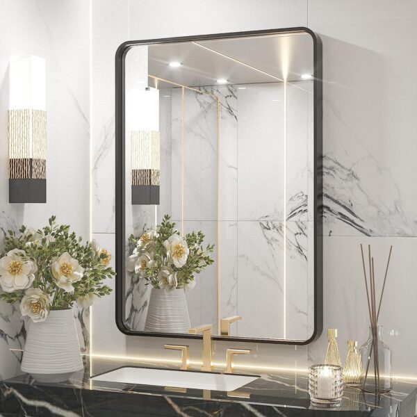 4e6fb96fc8b841afba42541cd2bc63ec TETOTE Black Framed Mirrors for Bathroom, 22x30 Inch Brushed Metal Frame Wall Mounted Mirror