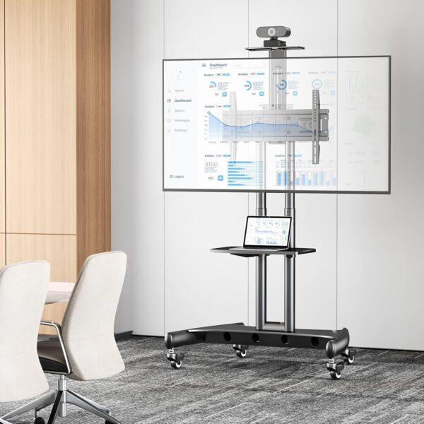 4f1ca283168641f9a4c877869ba81a39 Rolling/Mobile TV Cart with Wheels for 32-82 Inch LCD LED 4K Flat Screen TVs - TV Floor Stand with Shelf Holds Up to 100 lbs, Height Adjustable Trolley Max VESA 600x400mm- PSTVMC05