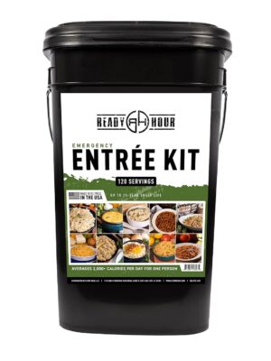 Ready Hour, Emergency Meal Entrées, Real Non-Perishable Meals, 25-Year Shelf Life, Portable Flood-Safe Container, 120 Servings