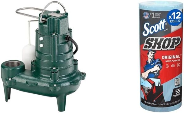 Waste-Mate 267-0001 Sewage Pump, 1/2 HP Automatic – Heavy-Duty Submersible Sewage, Effluent or Dewatering Pump