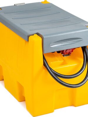 TECSPACE 58 Gallon Gasoline Tank, Portable Fuel Tank with 12V Electric Fuel Transfer Pump, 40 GPM Gasoline Fuel Tank with 4 Meters Hose for Gasoline Transportation (Yellow, 58 gal)