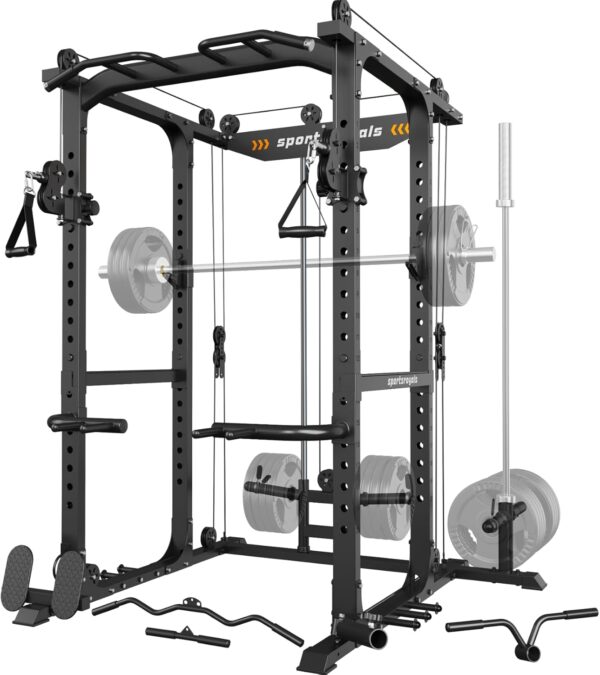 55505a78766d412a87885c655299fa88 Sportsroyals Power Cage,1600lbs Multi-Function Power Rack with Adjustable Cable Crossover System and More Training Attachment, Weight Cage for Home Gym