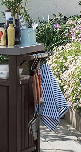 Unity Portable Outdoor Table and Storage Cabinet with Hooks for Grill Accessories-Stainless Steel Top for Patio Kitchen Island or Bar Cart, Espresso Brown