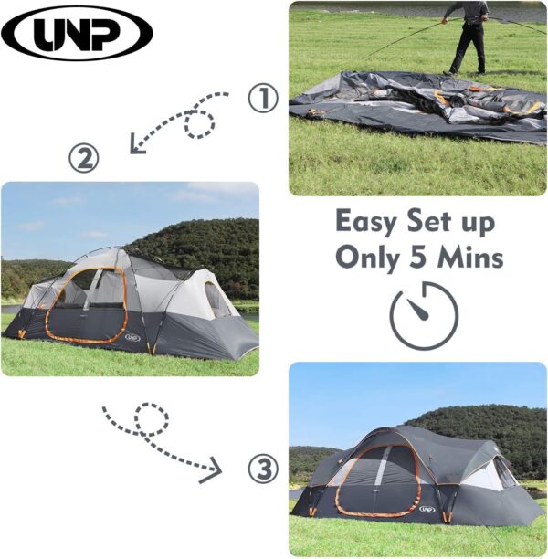 5688f310855049f78f7775a3a4600356 UNP Camping Tent 10-Person-Family Tents, Parties, Music Festival Tent, Big, Easy Up, 5 Large Mesh Windows, Double Layer, 2 Room, Waterproof, Weather Resistant, 18ft x 9ft x78in