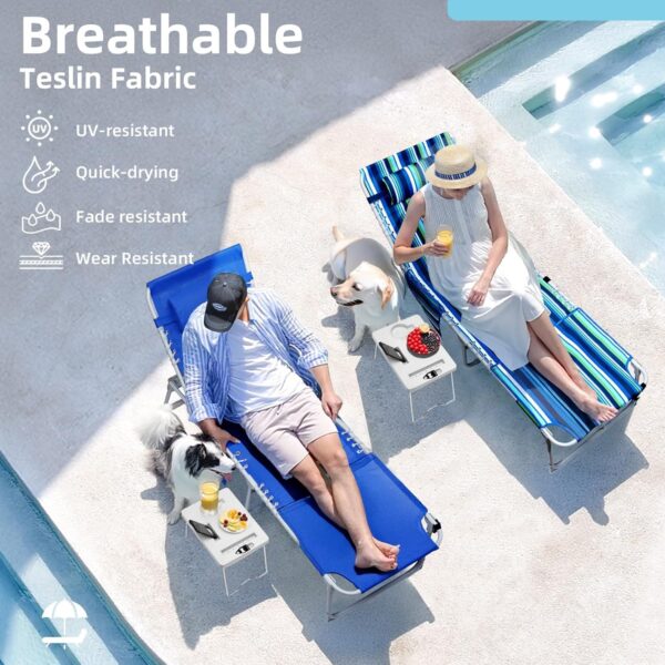 56a12449fb6444088c7a332765f0ebaf 3-in-1 Outdoor Sun Tanning Lounge Chair with Face Hole – 5-Position Recliner, Folding Side Table & Removable Pillow, 330lbs Capacity, Blue