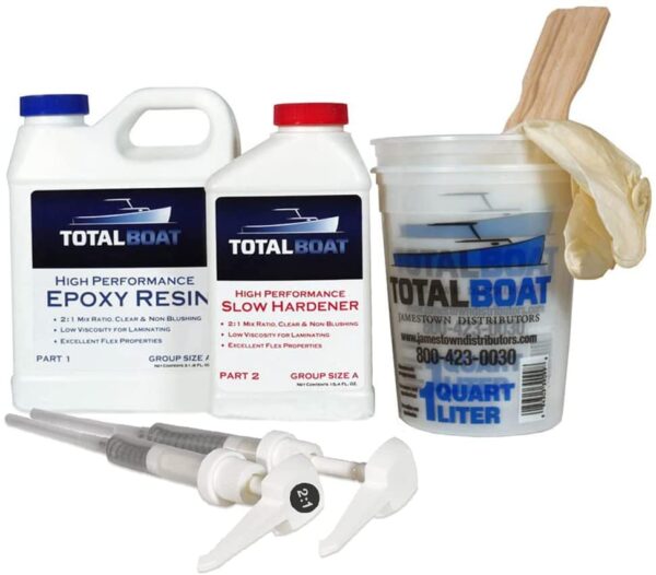 58da73ac6da342668307638d1b657d37 TotalBoat High Performance Epoxy Kit, Crystal Clear Marine Grade Resin and Hardener for Woodworking, Fiberglass and Wood Boat Building and Repair (2 Gallon, Fast)