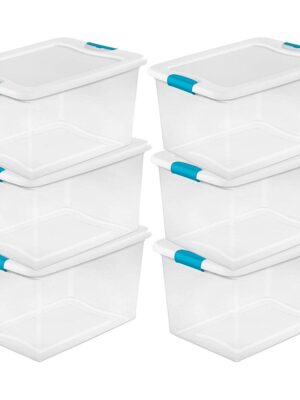 sterilite 64 quart clear storage tote with lids lot of 6