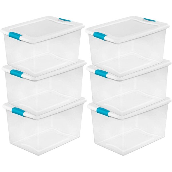 5b98a19b359844f79dfe98d8ec853e20 sterilite 64 quart clear storage tote with lids lot of 6