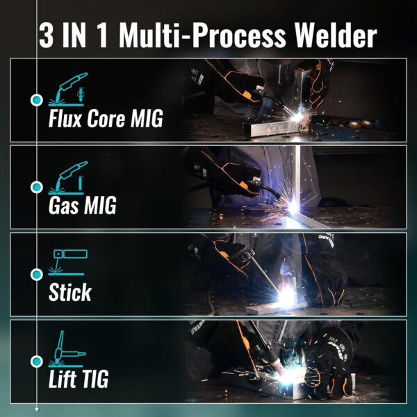 145A MIG Welder, 110V/220V Dual Voltage Gas/Gasless Flux Core MIG Welder/Lift TIG/Stick 3 in 1 Synergic MIG145 9GEN Welding Machine, Flux/Solid Welder Digital Screen Display