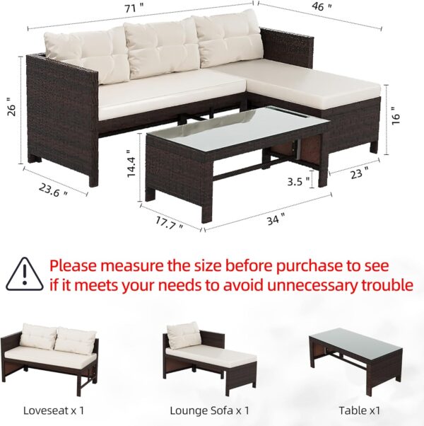5c6efb6f2ee3440581d17590c5f9fc0c Outdoor Patio Furniture Sets, Wicker Patio sectional Sets 3-Piece, All Weather Wicker Rattan Patio Seating Sofas with Glass Coffee Table and Cushion (Beige)