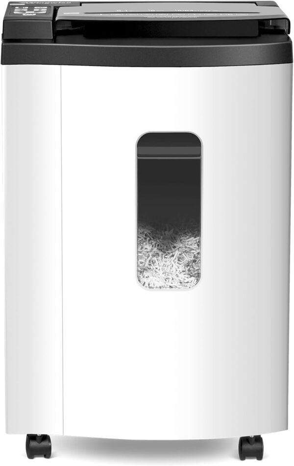 5f6730e6e97f4041ac458411100f5bbe 150 Sheet Auto-Feed Micro Cut Paper Shredder for Home Office Use, P-5 Super High Security (5/64 x 19/32 inches), Large 6-Gallon Bin, 20-Min Continuous Run, 55dB Ultra-Quiet, White