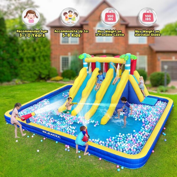 6030d144029749eaac295bc481fc80c9 20.66x16.4FT Inflatable Water Slide for Big Kids, Water Park for Kids Backyard with Large Double-Layer Pool,3 Extra-Long Slides,Climbing Wall, 2 Water Cannons, Water Spraying, 750W Air Blower