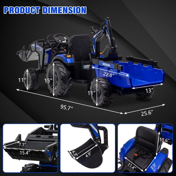 60982bd206734687a0dfcddbc8a09c95 3-in-1 Ride-On Tractor, 24V Electric, Excavator & Bulldozer, Remote Control, LED, Music, USB/Bluetooth max 66 lbs – Bright-blue