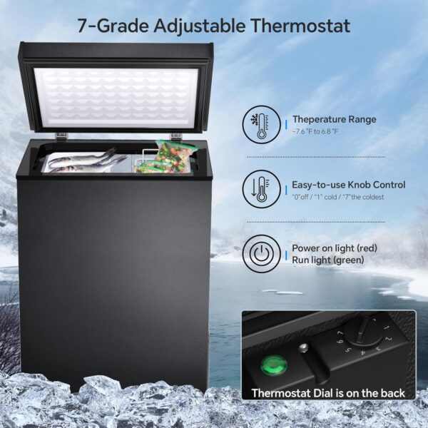 60e241dfd1c2488a9073f5679c846bf4 3.5 Cubic Feet Chest Freezer with 2 Removable Baskets Free Standing Top Open Door Compact Freezer with Adjustable Temperature for Home/Kitchen/Office/Bar (3.5 Cubic Feet, White)