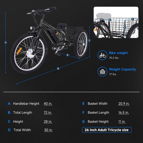 6118c05cfb3b427abc669fa2b47f79a5 26 Inch Adult 3 Wheel Electric Tricycle with Basket, Fat Tires,7 Speeds,350W Powerful Motor, 36V 10Ah Removable Battery – Dark Gray